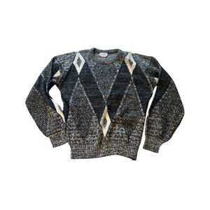 Vintage Edison Knitwear Sweater XL Geometric Diamond Pattern Made in USA 80s 90s